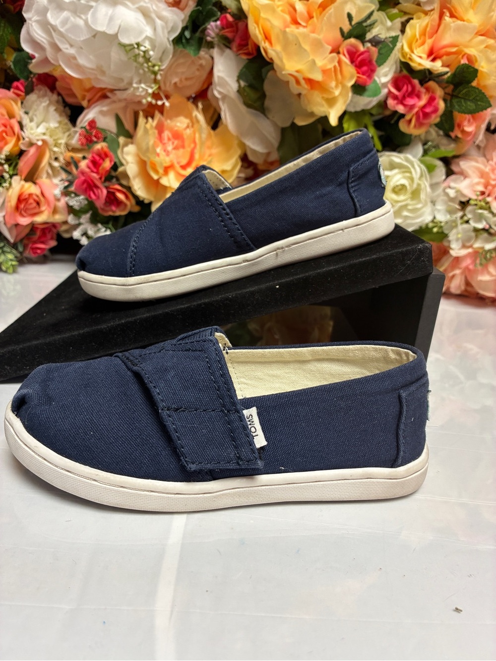TOMS Classic Alpargata Canvas Toddler Slip On Shoes Navy Blue Size 10 Hook Loop